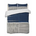 thumbnail image 1 of Twin Quilt Bedding Set, Navy Blue Striped Reversible Summer Quilt 3 Pieces, Farmhouse Stripes Modern Abstract Art Lightweight Bedspreads Coverlets with 2 Pillow Shams for All Seasons, 1 of 5