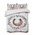 thumbnail image 1 of Twin Quilt Bedding Set, Pink Roses Reversible Summer Quilt 3 Pieces, Spring Horseshoes Floral Leaves Gray Wood Lightweight Bedspreads Coverlets with 2 Pillow Shams for All Seasons, 1 of 5