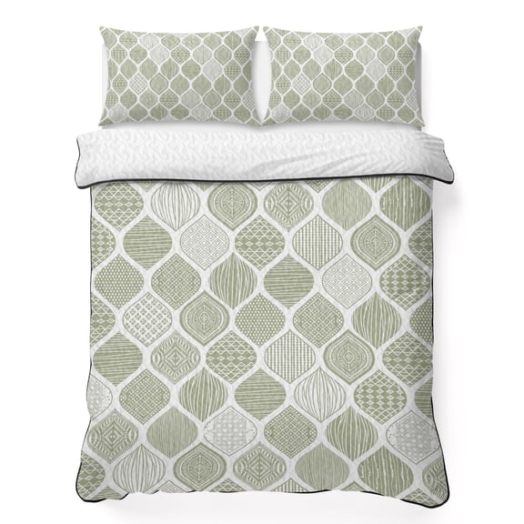 Twin Quilt Bedding Set, Sage Green Bohemian Geometric Soft Microfiber Summer Bedspread Coverlet with 2 Pillow Shams for All Season, Abstract Moroccan Pattern Breathable Bedding Set for Hot Sleepers