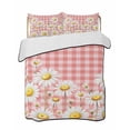 thumbnail image 1 of Twin Quilt Bedding Set, Spring White Daisy Reversible Summer Quilt 3 Pieces, Farmhouse Floral Pink Buffalo Plaid Lightweight Bedspreads Coverlets with 2 Pillow Shams for All Seasons, 1 of 5