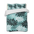 thumbnail image 1 of Twin Quilt Bedding Set, Teal Black Flowers Reversible Summer Quilt 3 Pieces, Modern Abstract Blooms Floral Lightweight Bedspreads Coverlets with 2 Pillow Shams for All Seasons, 1 of 5