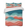thumbnail image 1 of Twin Quilt Bedding Set, Teal Red Ocean Waves Reversible Summer Quilt 3 Pieces, Summer Beach Coastal Abstract Lightweight Bedspreads Coverlets with 2 Pillow Shams for All Seasons, 1 of 5