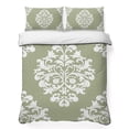 thumbnail image 1 of Twin Quilt Set 68''x86'', Baroque Sage Green Lightweight Summer Bedspread Coverlet Set with 2 Pillow Shams, Vintage Damask Classic Floral Breathable All Season Quilt Bedding for Dorm/Bedroom, 1 of 9