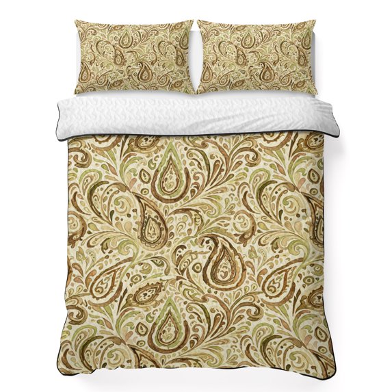 Twin Quilt Set 68''x86'', Beige Brown Green Lightweight Summer Bedspread Coverlet Set with 2 Pillow Shams, Retro Botanical Abstract Art Breathable All Season Quilt Bedding for Dorm/Bedroom