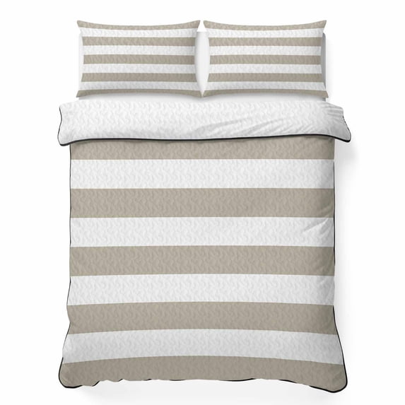 Twin Quilt Set 68''x86'', Beige Stripes Lightweight Summer Bedspread Coverlet Set with 2 Pillow Shams, Simple Beige White Texture Breathable All Season Quilt Bedding for Dorm/Bedroom