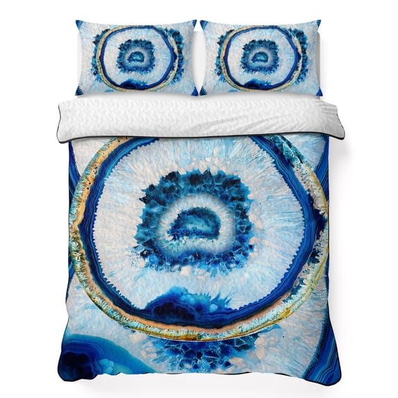 Twin Quilt Set 68''x86'', Blue Abstract Marble Lightweight Summer Bedspread Coverlet Set with 2 Pillow Shams, Modern Abstract Art Breathable All Season Quilt Bedding for Dorm/Bedroom
