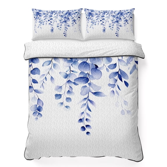 Twin Quilt Set 68''x86'', Blue Eucalyptus Lightweight Summer Bedspread Coverlet Set with 2 Pillow Shams, Botanical Plant Rustic Succulent Branch Breathable All Season Quilt Bedding for Dorm/Bedroom