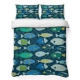 thumbnail image 1 of Twin Quilt Set 68''x86'', Deep Green Fishes Lightweight Summer Bedspread Coverlet Set with 2 Pillow Shams, Cartoon Coastal Ocean Fish Striped Breathable All Season Quilt Bedding for Dorm/Bedroom, 1 of 9