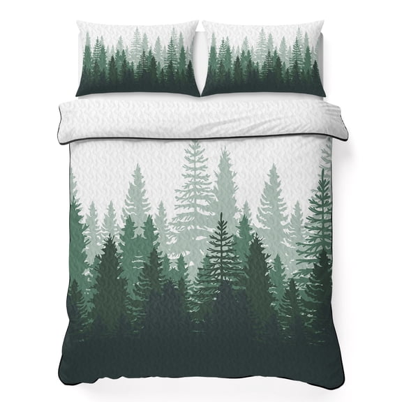 Twin Quilt Set 68''x86'', Green Ombre Lightweight Bedspread Coverlet Set with 2 Pillow Shams, Primeval Forest Modern Abstract Art Breathable All Season Quilt Bedding for Dorm/Bedroom