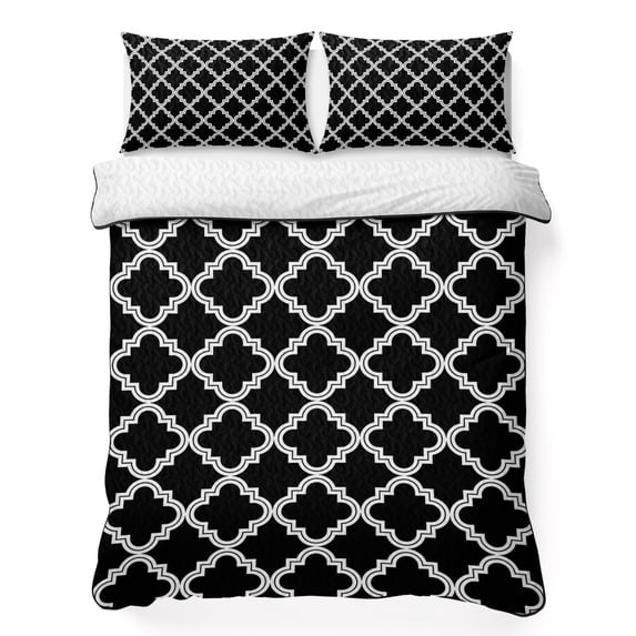 Twin Quilt Set 68''x86'', Modern Black Geometric Lightweight Summer Bedspread Coverlet Set with 2 Pillow Shams, Abstract Art Morocco Aesthetic Breathable All Season Quilt Bedding for Dorm/Bedroom
