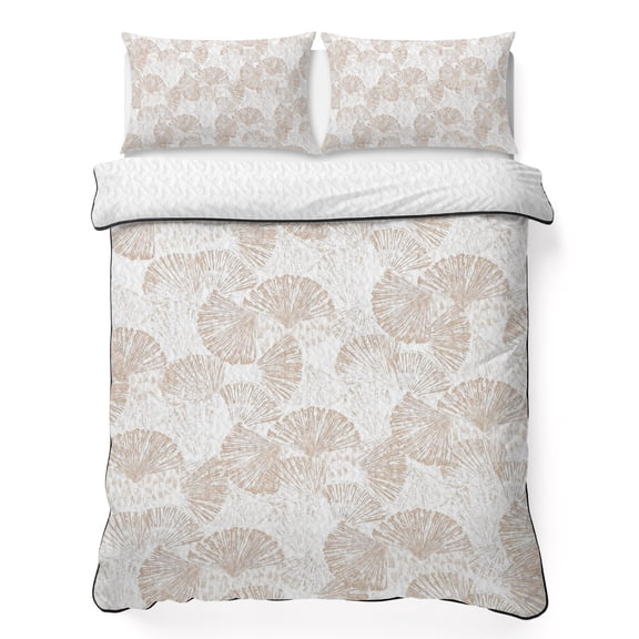 Twin Quilt Set 68''x86'', Nautical Seashell Lightweight Summer Bedspread Coverlet Set with 2 Pillow Shams, Summer Coastal Marine Shells Beige Breathable All Season Quilt Bedding for Dorm/Bedroom