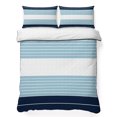 thumbnail image 1 of Twin Quilt Set 68''x86'', Navy Blue Aqua Stripe Lightweight Summer Bedspread Coverlet Set with 2 Pillow Shams, Modern Art Horizontal Striped Breathable All Season Quilt Bedding for Dorm/Bedroom, 1 of 9