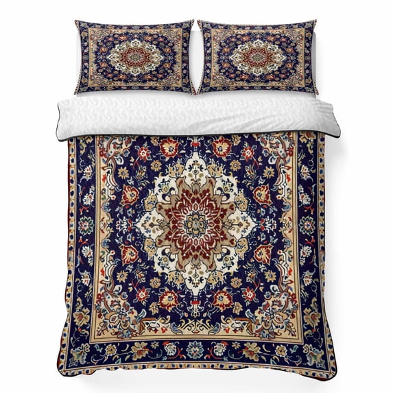 Twin Quilt Set 68''x86'', Navy Blue Boho Lightweight Bedspread Coverlet Set with 2 Pillow Shams, Contemporary Abstract Ethnic Vintage Geometric Breathable All Season Quilt Bedding for Dorm/Bedroom