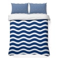 thumbnail image 1 of Twin Quilt Set 68''x86'', Navy Blue White Lightweight Summer Bedspread Coverlet Set with 2 Pillow Shams, Abstract Waves Water Ripple Striped Breathable All Season Quilt Bedding for Dorm/Bedroom, 1 of 9