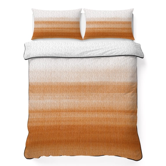 Twin Quilt Set 68''x86'', Orange White Ombre Lightweight Summer Bedspread Coverlet Set with 2 Pillow Shams, Farmhouse Retro Simple Striped Art Breathable All Season Quilt Bedding for Dorm/Bedroom