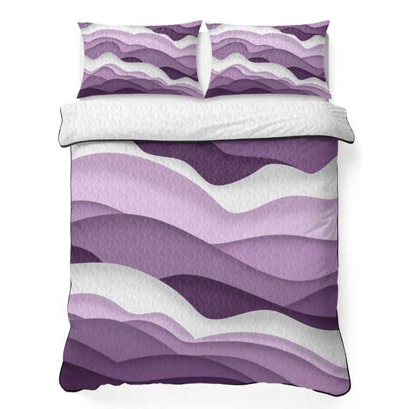 Twin Quilt Set 68''x86'', Purple Ombre Lightweight Summer Bedspread Coverlet Set with 2 Pillow Shams, Modern Geometric Moire Abstract Art Breathable All Season Quilt Bedding for Dorm/Bedroom