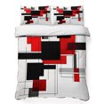 thumbnail image 1 of Twin Quilt Set 68''x86'', Red Grey Black Lightweight Summer Bedspread Coverlet Set with 2 Pillow Shams, Irregular Modern Geometric Abstract Breathable All Season Quilt Bedding for Dorm/Bedroom, 1 of 9