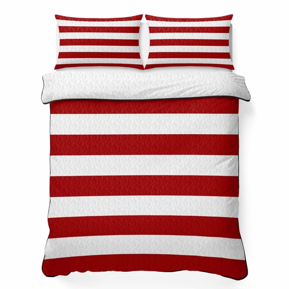 Twin Quilt Set 68''x86'', Red Stripes Lightweight Summer Bedspread Coverlet Set with 2 Pillow Shams, Simple Red White Texture Breathable All Season Quilt Bedding for Dorm/Bedroom