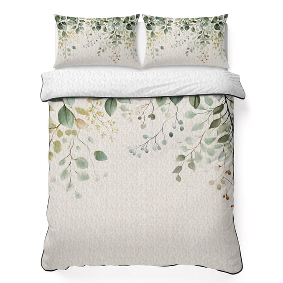 Twin Quilt Set 68''x86'', Sage Green Eucalyptus Lightweight Summer Bedspread Coverlet Set with 2 Pillow Shams, Traditional Tree Branch Leaf Plant Breathable All Season Quilt Bedding for Dorm/Bedroom