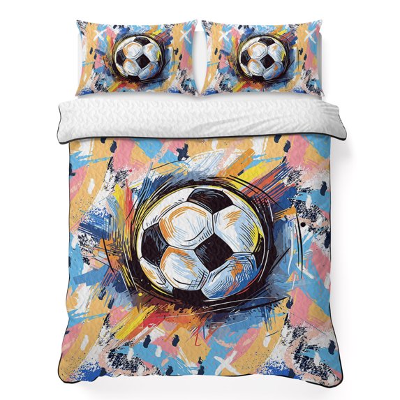 Twin Quilt Set 68''x86'', Sports Football, Minimalist Painted Art Lightweight Summer Bedspread Coverlet Set with 2 Pillow Shams, Breathable All Season Quilt Bedding for Dorm/Bedroom