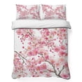 thumbnail image 1 of Twin Quilt Set 68''x86'', Spring Peach Flowers Lightweight Summer Bedspread Coverlet Set with 2 Pillow Shams, Pink Botanical Floral Leaves Branch Breathable All Season Quilt Bedding for Dorm/Bedroom, 1 of 9