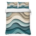 thumbnail image 1 of Twin Quilt Set 68''x86'', Teal Beige Ombre Lightweight Summer Bedspread Coverlet Set with 2 Pillow Shams, Moire Modern Abstract Art Geometric Breathable All Season Quilt Bedding for Dorm/Bedroom, 1 of 9