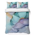 thumbnail image 1 of Twin Quilt Set 68''x86'', Teal Purple Marble Lightweight Summer Bedspread Coverlet Set with 2 Pillow Shams, Modern Abstract Luxury Ink Painting Breathable All Season Quilt Bedding for Dorm/Bedroom, 1 of 9