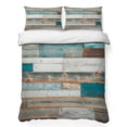 thumbnail image 1 of Twin Quilt Set 68''x86'', Turquoise Brown Lightweight Summer Bedspread Coverlet Set with 2 Pillow Shams, Vintage Country Ombre Wooden Grain Breathable All Season Quilt Bedding for Dorm/Bedroom, 1 of 9
