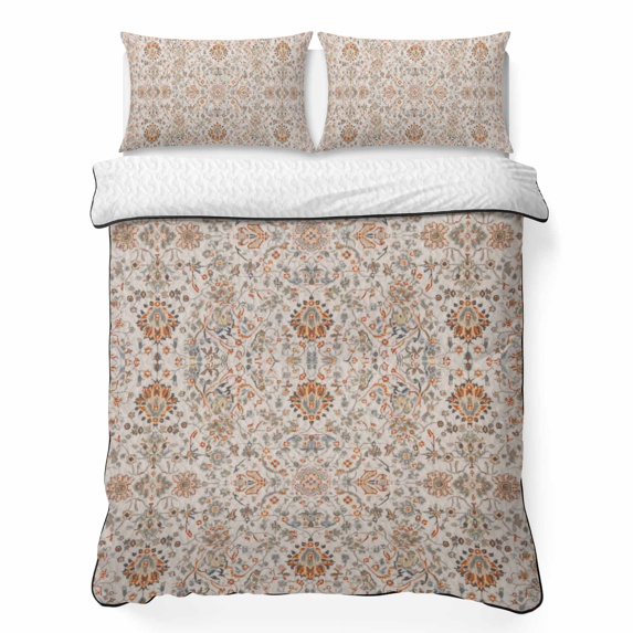 Twin Quilt Set 68''x86'', Vintage Boho Lightweight Summer Bedspread Coverlet Set with 2 Pillow Shams, Retro Southwestern Ethnic Mexican Floral Breathable All Season Quilt Bedding for Dorm/Bedroom