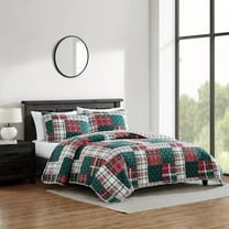 Twin Quilt Set -  Cotton Reversible Bedding with Matching Sham, Casual All-Seasons Comforter for Emmet Patchwork Red