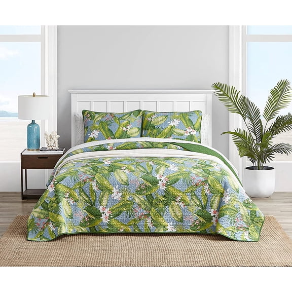 Twin Quilt Set Soft Reversible Cotton Bedding Lightweight Year Round Use with Pillowcase Aregada Dock Sky Blue