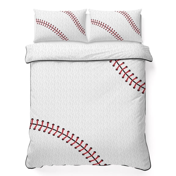 Twin Quilt - Soft Microfiber Summer Quilt with 2 Pillow Shams, Baseball Lightweight Breathable Bedding Comforter Sets, Modern Minimalist Red Lines Quilted Bedspread for All Season