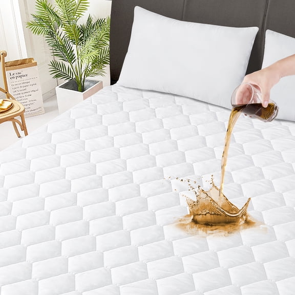 Twin Quilted Fitted Waterproof Mattress Pad, Breathable Soft Filling Mattress Protector, 8-21 Inches Deep Pocket Noiseless Mattress Cover (White)