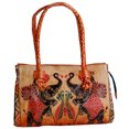 thumbnail image 1 of Twin Royal Elephants ethnic traditional 100% Genuine Pure Shantiniketan Leather Shoulder Bag, 1 of 1