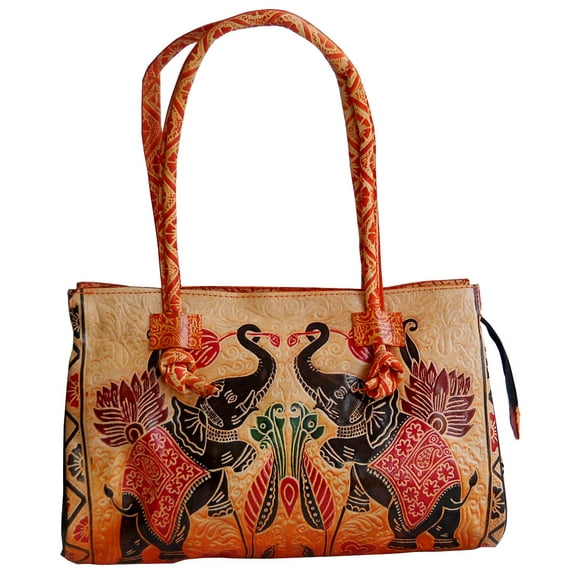 Twin Royal Elephants ethnic traditional 100% Genuine Pure Shantiniketan Leather Shoulder Bag