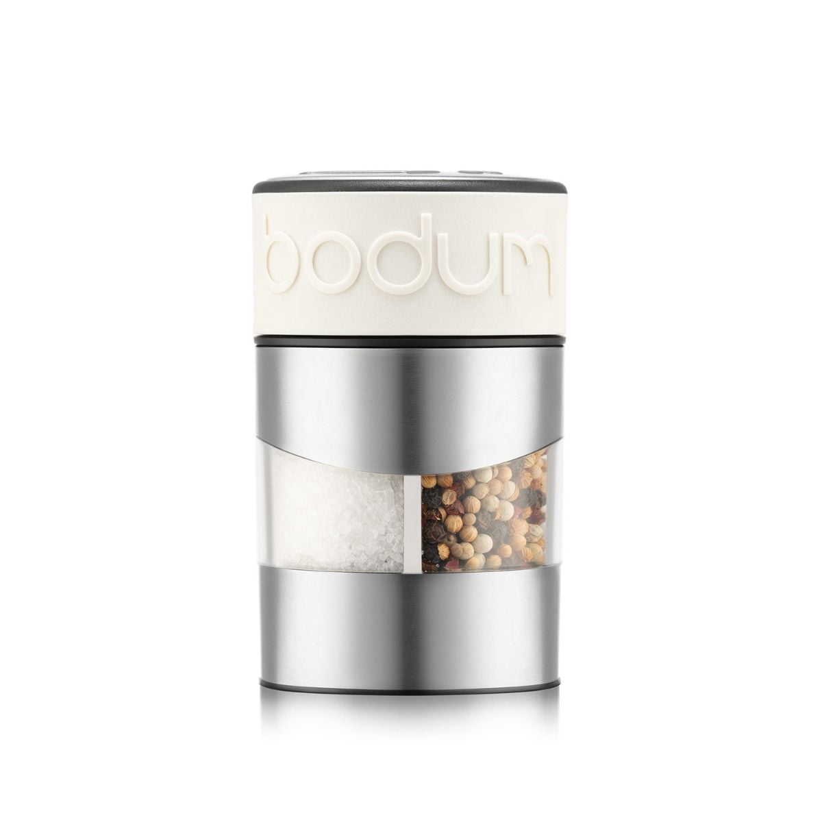Bodum Twin Salt and Pepper Grinder, Stainless Steel, Silicone Sleeve, White