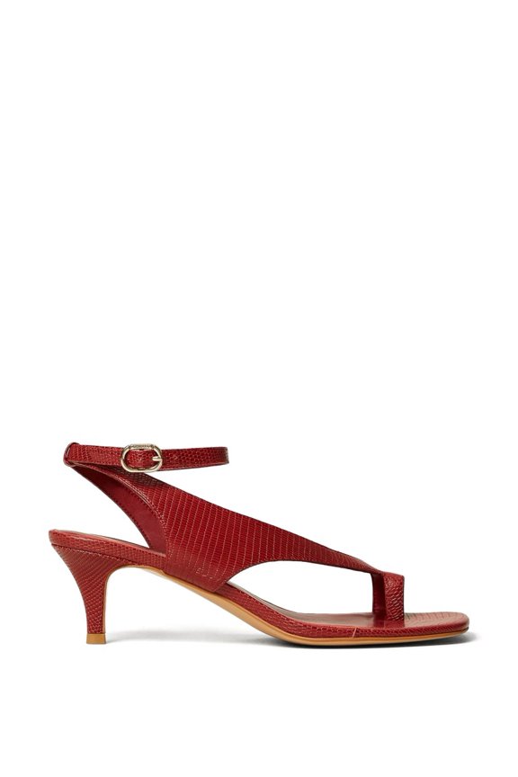 Twin-Set Lizard-Embossed Leather Sandals With Adjustable Ankle Strap Red (Women's)