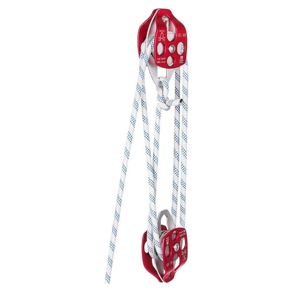 Twin Sheave Block and Tackle 1/2" x 200ft 7700lbs Capacity Double Pulley System with Polyester Rope For Rock Climbing, Rigging, Lifting & Outdoor Activities
