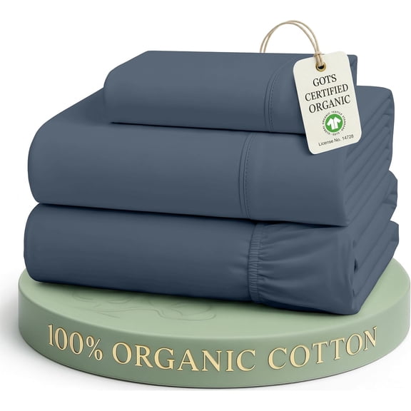 Twin Sheet Set 100% Organic Cotton Percale Estate Blue