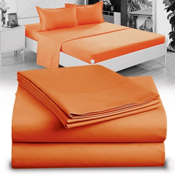 Twin Sheet Set - 1800 Ultra-Soft Microfiber Twin Bed Sheets - Double Brushed - Deep Pockets - Easy Fit Wrinkle Free - Comfy - 3 Piece Set - Bedding Sheets & Pillowcases (Twin, Orange)