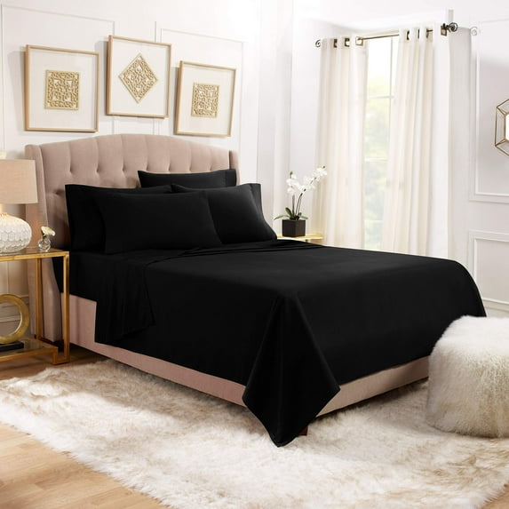 Twin Sheet Set 4 Piece Egyptian Cotton Black Bed Sheet Set ( Flat Sheet + Fitted 18'' + 2 Pillow Cases ) 1000 Series Bedding Sheet Set Twin Size Bed