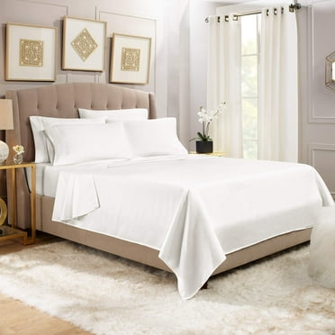 Twin Sheet Set 4 Piece Egyptian Cotton White Bed Sheet Set ( Flat Sheet + Fitted 18'' + 2 Pillow Cases ) 1000 Series Bedding Sheet Set Twin Size Bed