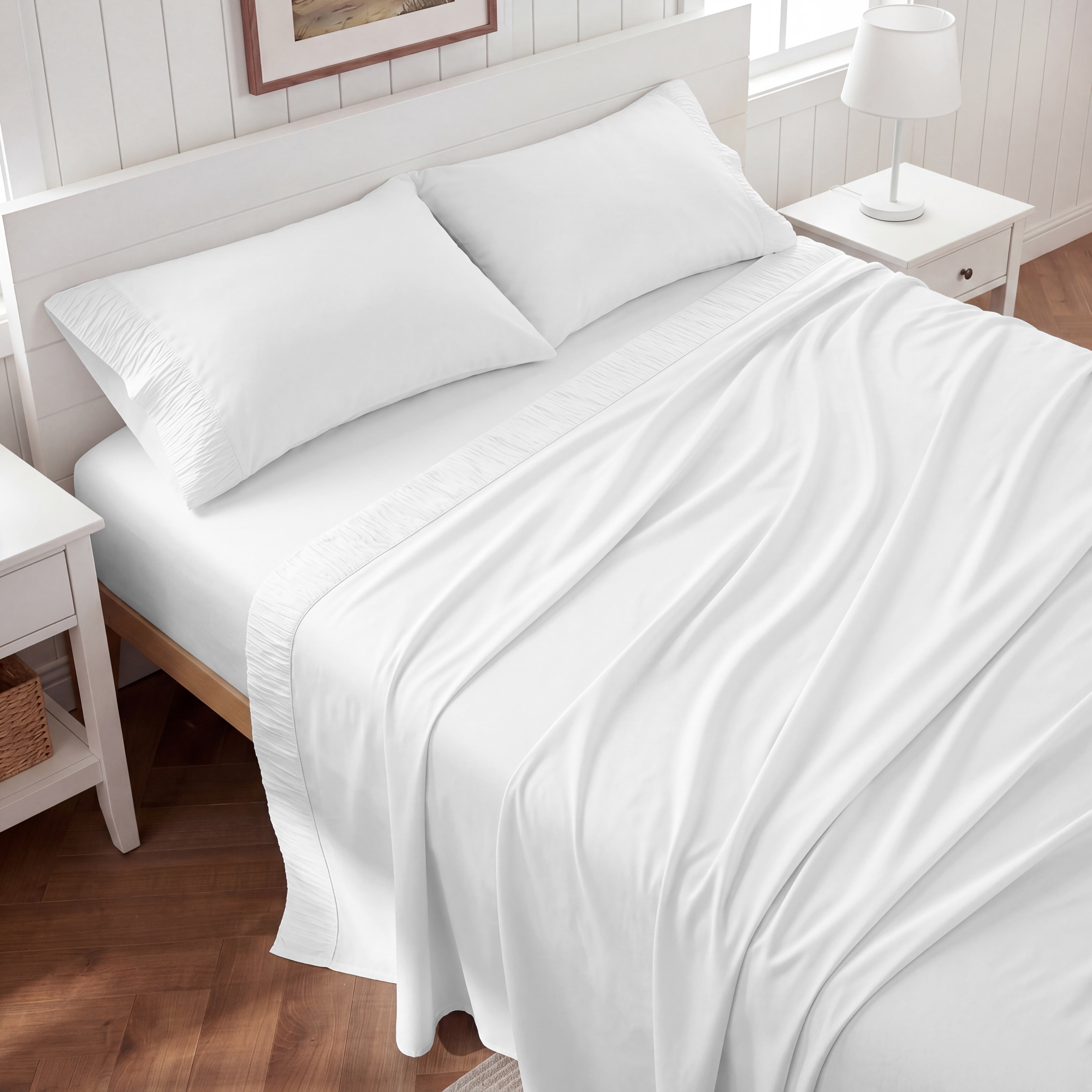 U Bedsure U by Bedsure Twin Sheets Set, 3 Pieces Dorm Deep Pockets Cooling Soft Polyester Microfiber Bed Sheets Set, Bright White