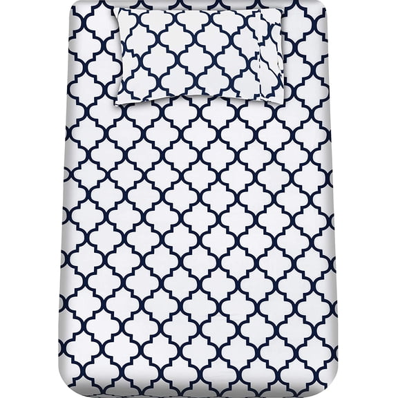 Twin Sheet Set, Soft Microfiber 3 Piece Bed Sheets with 15" Deep Pocket - Easy Care Brushed Microfiber (Quatrefoil - White)