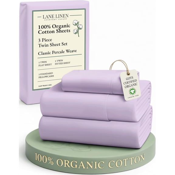 Twin Sheets 100% Organic Cotton GOTS Certified Percale Weave Deep Pocket 4 Piece Soft Breathable Cooling Lightweight All Season Machine Washable Orchid Petal