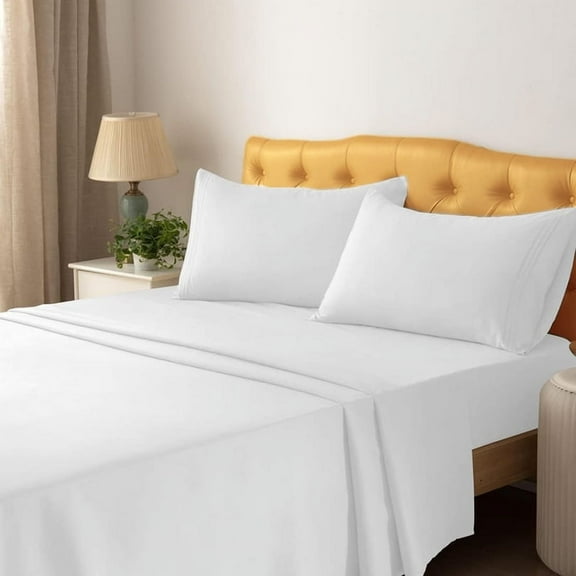 Twin Sheets 4 Pcs, 100% Brushed Microfiber Twin Sheets to fit Upto 15" Deep Twin Mattress - White Solid