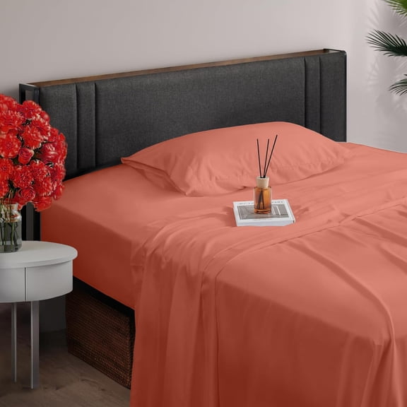 Twin Sheets Set, 3 Piece Upgraded & Certified Luxury Bedding Sheets & Pillowcases, Extra Soft & Wrinkle Free, Deep Pocket Twin Sheets up to 16 inch (Autumn Orange)