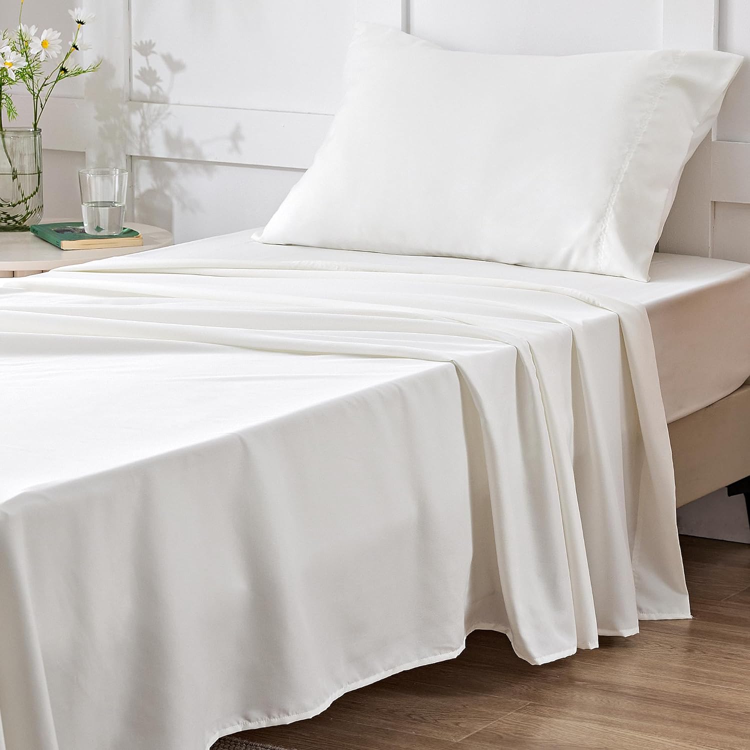 Twin Sheets Set White Soft Twin Bed Sheets for Boys and Girls, 3