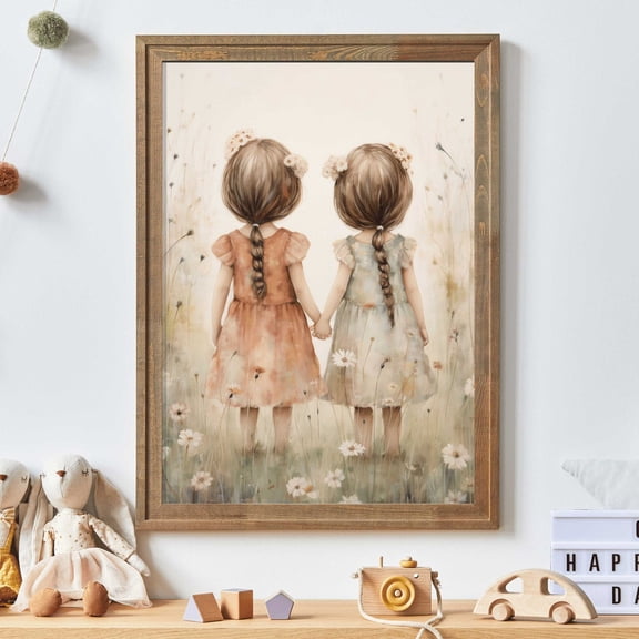 Twin Sisters Wall Art Sisters Bedroom Decor Sisters Room Print Vintage Wildflower Girls Room Art Friendship Nursery Decor Art