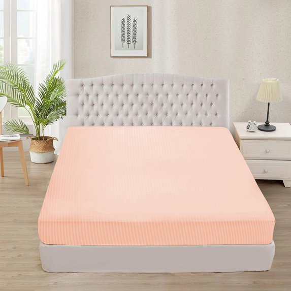 Twin Size 1-Piece Fitted Sheet – 800 Thread Count, 100% Egyptian Cotton, White Stripe Pattern, 30-Inch Deep Pocket Soft & Breathable